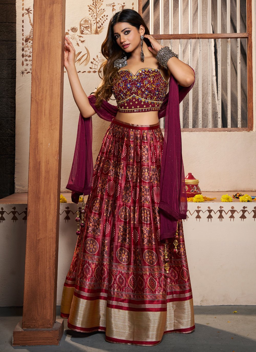 Simple maroon and beige Lehenga choli | Indian bridal wear, Indian dresses,  Indian wedding inspiration