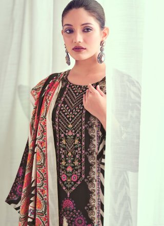 Digital Print Work Muslin Salwar Suit In Multi Colour