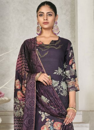 Digital Print Work Pashmina Salwar Suit In Violet