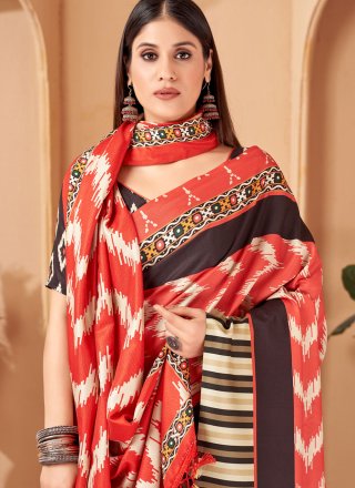 Digital Print Work Pashmina Trendy Saree In Multi Colour