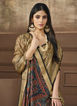 Digital Print Work Tussar Silk Trendy Saree In Multi Colour for Ceremonial