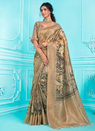 Digital Print Work Organza Classic Saree In Multi Colour