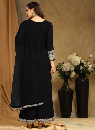 Divine Black Faux Georgette Salwar Suit with Embroidered Work