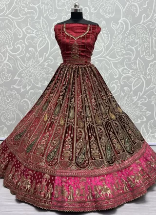 Dori, Embroidered, Sequins and Thread Work Velvet Lehenga Choli In Maroon