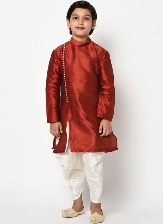 Dupion Silk Dhoti Kurta In Maroon