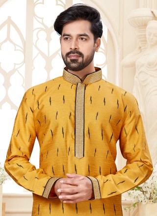 Dupion Silk Kurta in Yellow