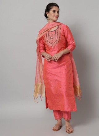Dupion Silk Magenta Embroidered Trendy Salwar Kameez