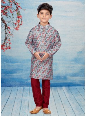 Dupion Silk Printed Multi Colour Kurta Pyjama