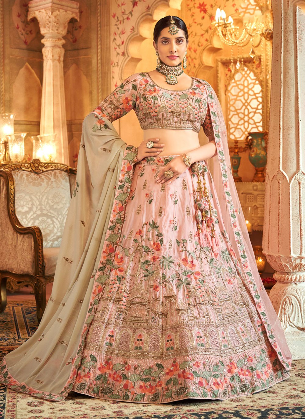 Shop Long Trail Top Light Lilac Colored Net Zari N Hand Work Lehenga With  Dupatta Wedding Wear Online at Best Price | Cbazaar