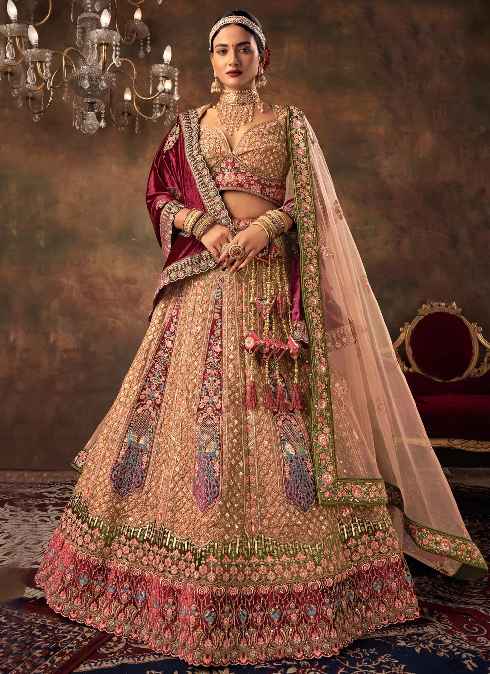 Green Georgette Lehenga with Embroidery and Handwork and Silk Blouse