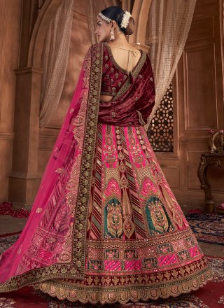 Embroidered and Hand Work Velvet Lehenga Choli In Pink for Bridal