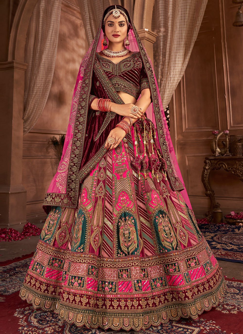 Red Heavy Heritage Embroidered Bridal Lehenga by Payal Keyal for rent  online | FLYROBE