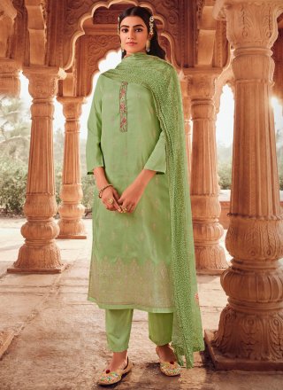 Embroidered and Jacquard Work Jacquard Pant Style Suit In Green for Ceremonial