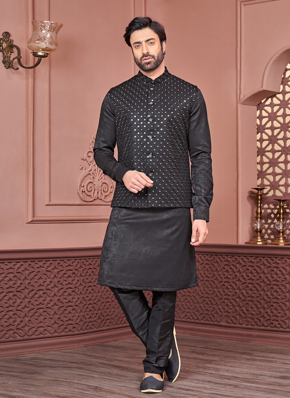 Straight kurta with sale mirror work jacket