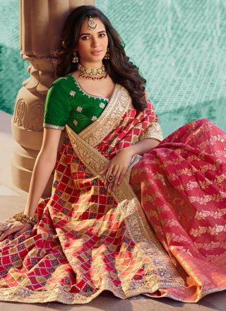 Embroidered and Patch Border Work Chanderi Trendy Saree In Multi Colour