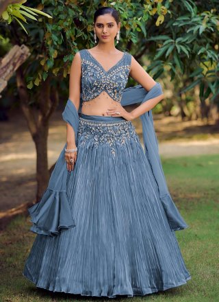 Buy Firozi Organza Embroidered And Stone Worked Designer Lehenga Choli |  Designer Lehenga Choli