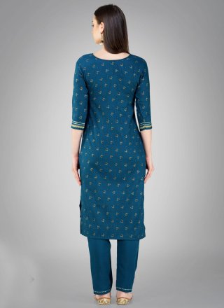 Embroidered and Sequins Work Cotton Salwar Suit In Teal