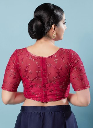 Embroidered and Sequins Work Net Blouse In Red