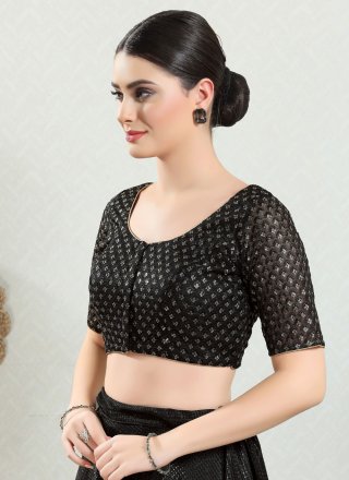 Embroidered and Sequins Work Net Designer Blouse In Black