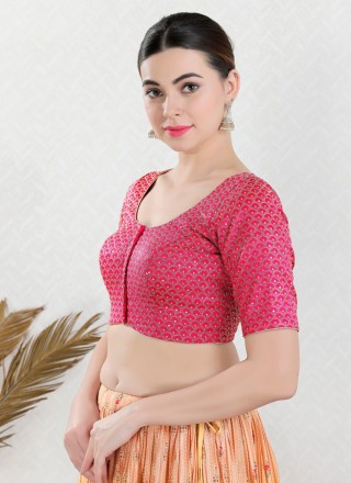 Embroidered Art Silk Designer Blouse in Pink