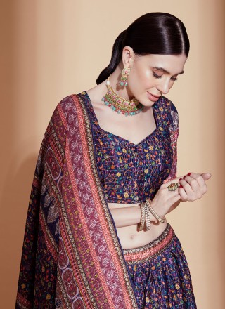 Embroidered Beige and Multi Colour Trendy Lehenga Choli