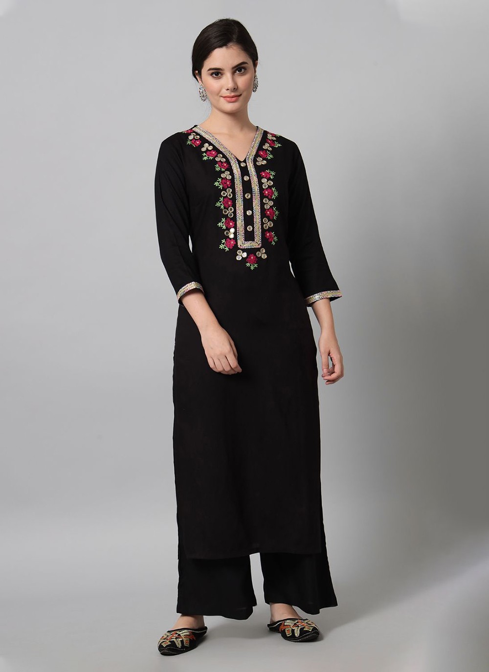 Buy Embroidered Black Rayon Party Wear Kurti Online - Kurtis