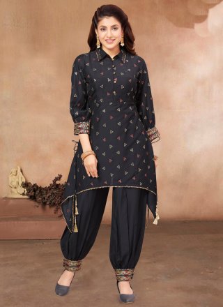 Embroidered Black Silk Trendy Salwar Suit