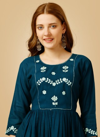 Embroidered Blue Designer Kurti