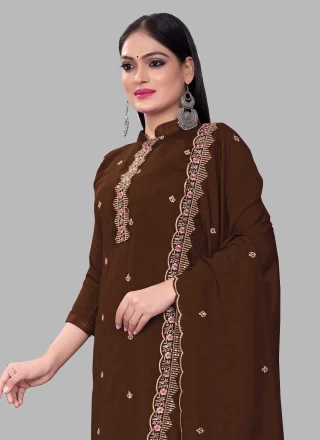 Embroidered Brown Straight Suit 