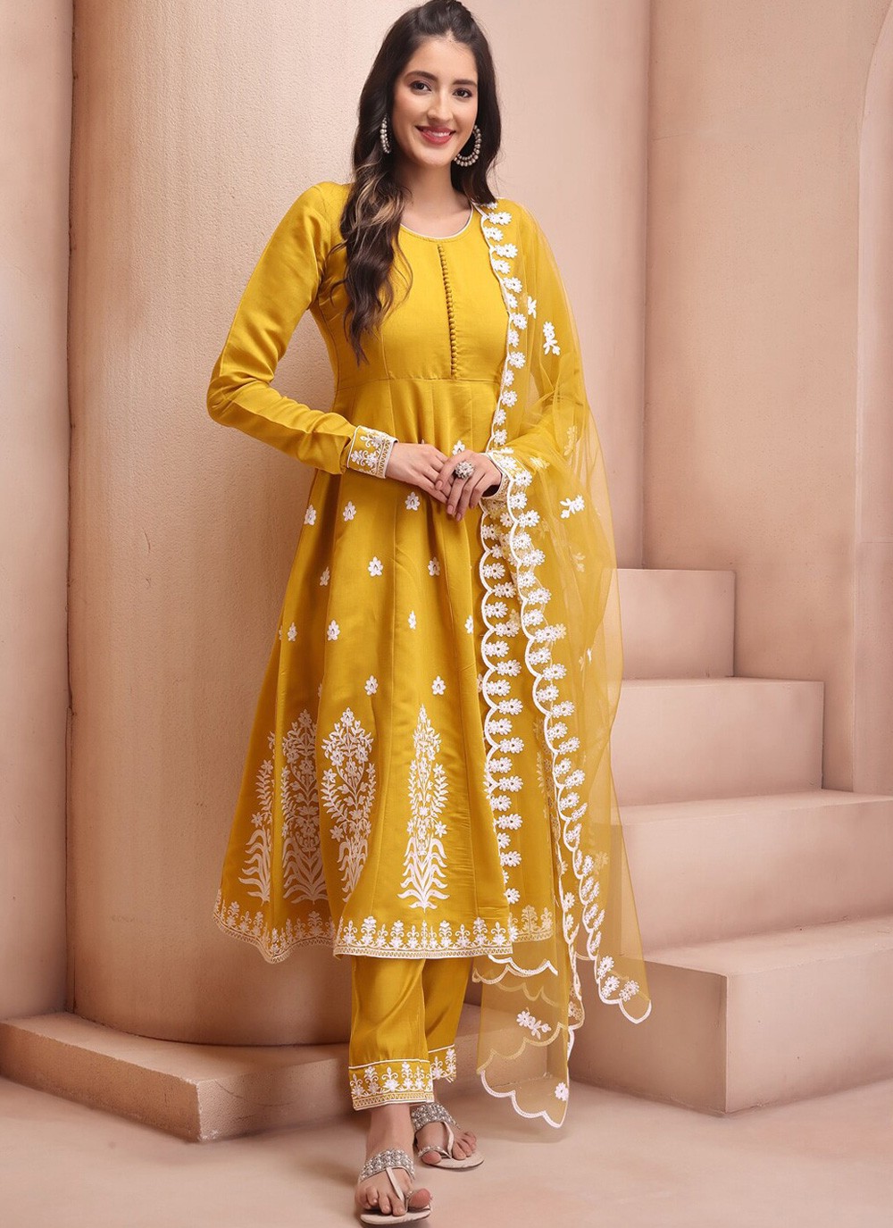 Absorbing Resham Chanderi Pant Style Suit -