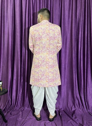 Embroidered Cotton Indo Western in Pink