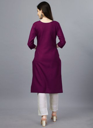 Embroidered Cotton Magenta Party Wear Kurti