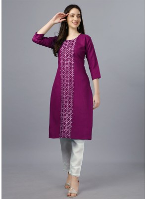 Embroidered Cotton Magenta Party Wear Kurti