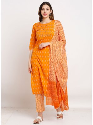 Embroidered Cotton Orange Salwar Kameez
