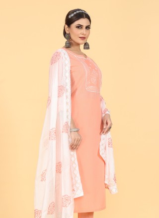 Embroidered Cotton Peach Pant Style Suit