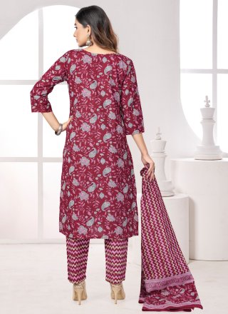 Embroidered Cotton Readymade Salwar Suit in Maroon