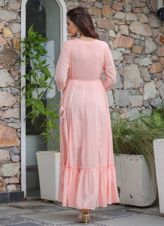 Embroidered Cotton Trendy Gown in Pink