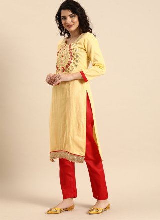 Embroidered Cotton Trendy Salwar Kameez in Yellow
