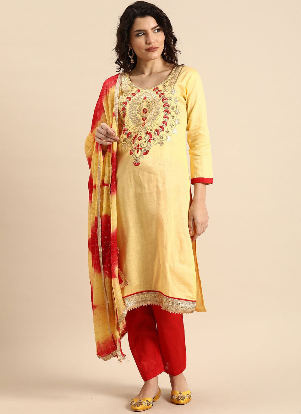 Embroidered Cotton Trendy Salwar Kameez in Yellow