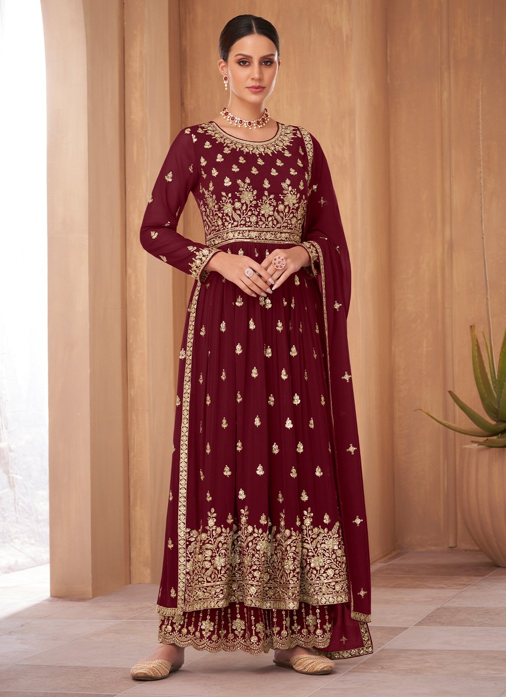 Embroidered Engagement Palazzo Salwar Suit