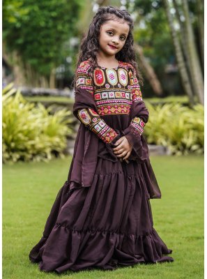 Embroidered Faux Georgette Brown Gown 