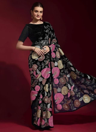 Embroidered Faux Georgette Trendy Saree