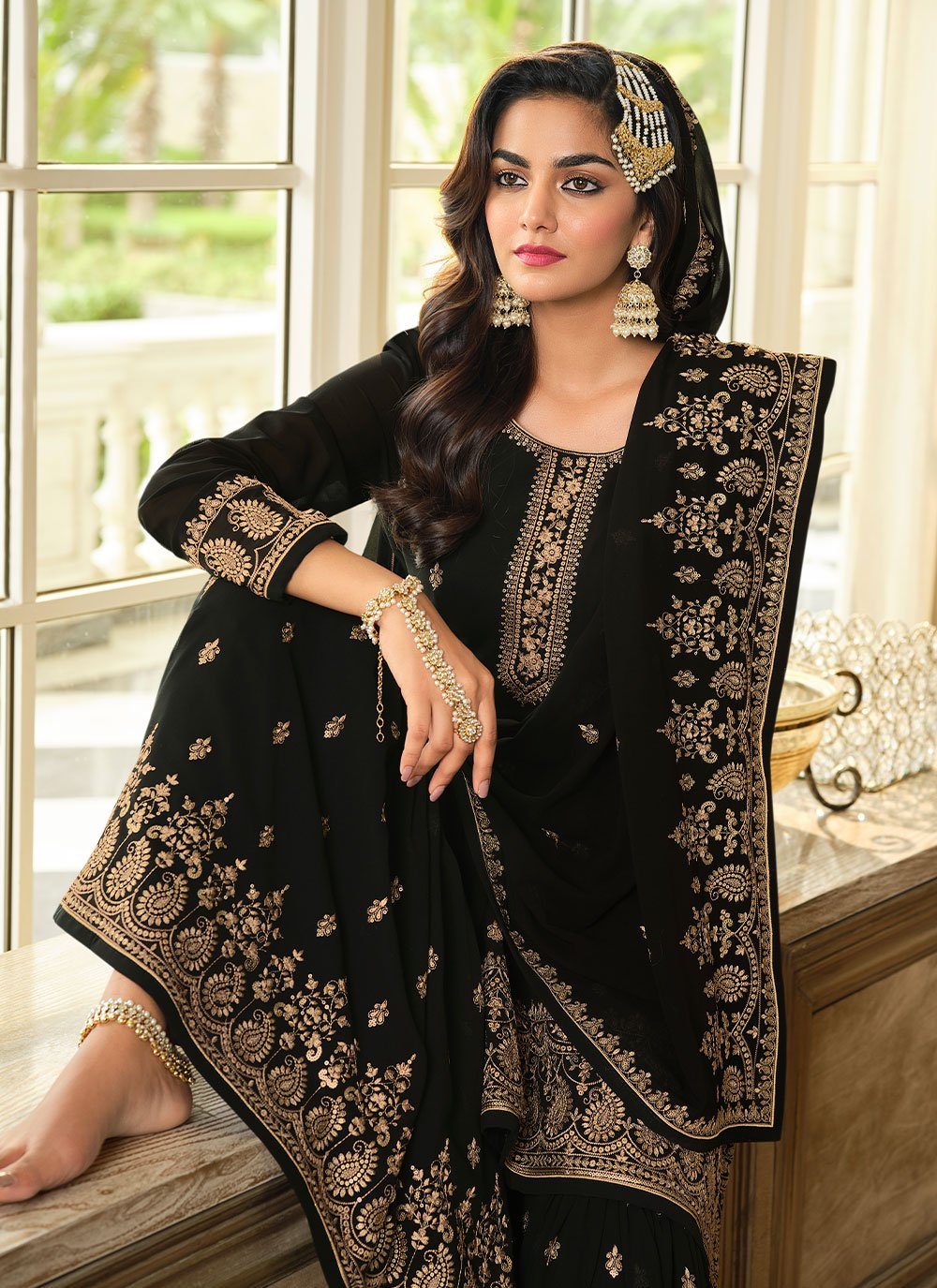 Black Salwar Pant Suit In Georgette Embroidery Work SFF76936