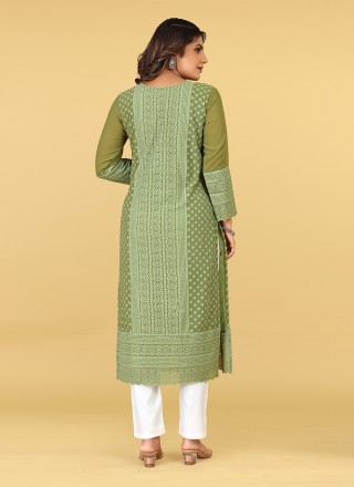Embroidered Georgette Green Party Wear Kurti