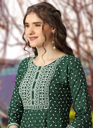 Embroidered Green Designer Kurti