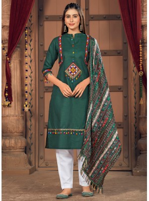 Embroidered Green Pant Style Suit 