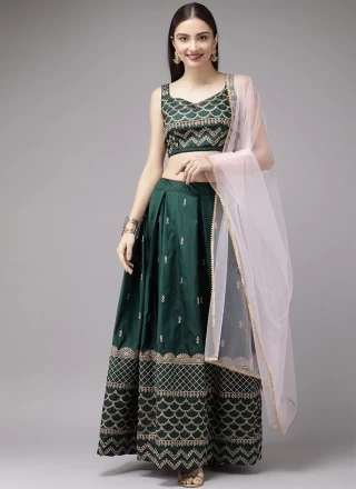 Embroidered Green Satin Lehenga Choli