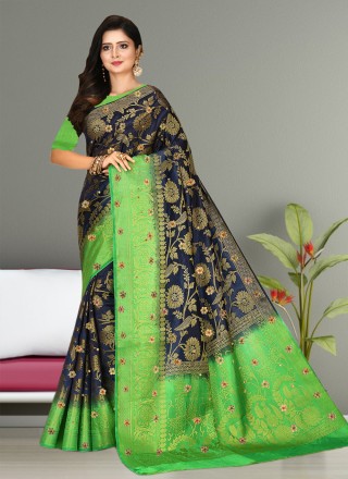 Embroidered Grey Traditional Saree