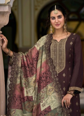 Embroidered Jacquard Designer Salwar Kameez in Purple