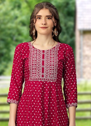 Embroidered Maroon Party Wear Kurti